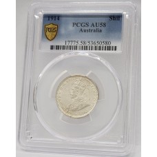 AUSTRALIA 1914 . ONE 1 SHILLING . PCGS AU58